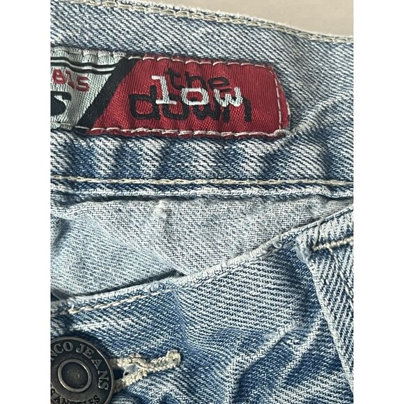 JNCO Mens Light Wash Blue Vintage Low Downs Denim Jeans Distressed Embroidered - Picture 13 of 14